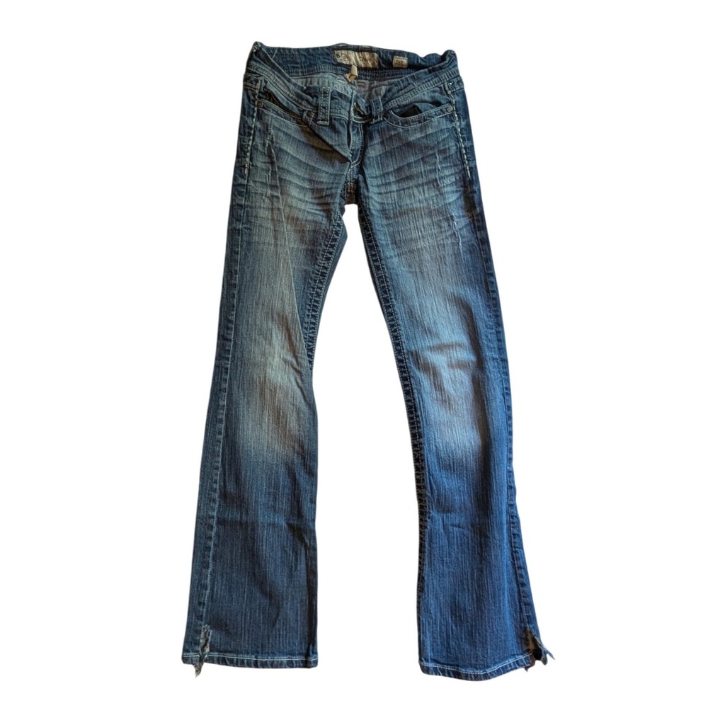 BKE Stella Flare Jeans Women's 28L Medium Wash Low Rise Distressed Denim